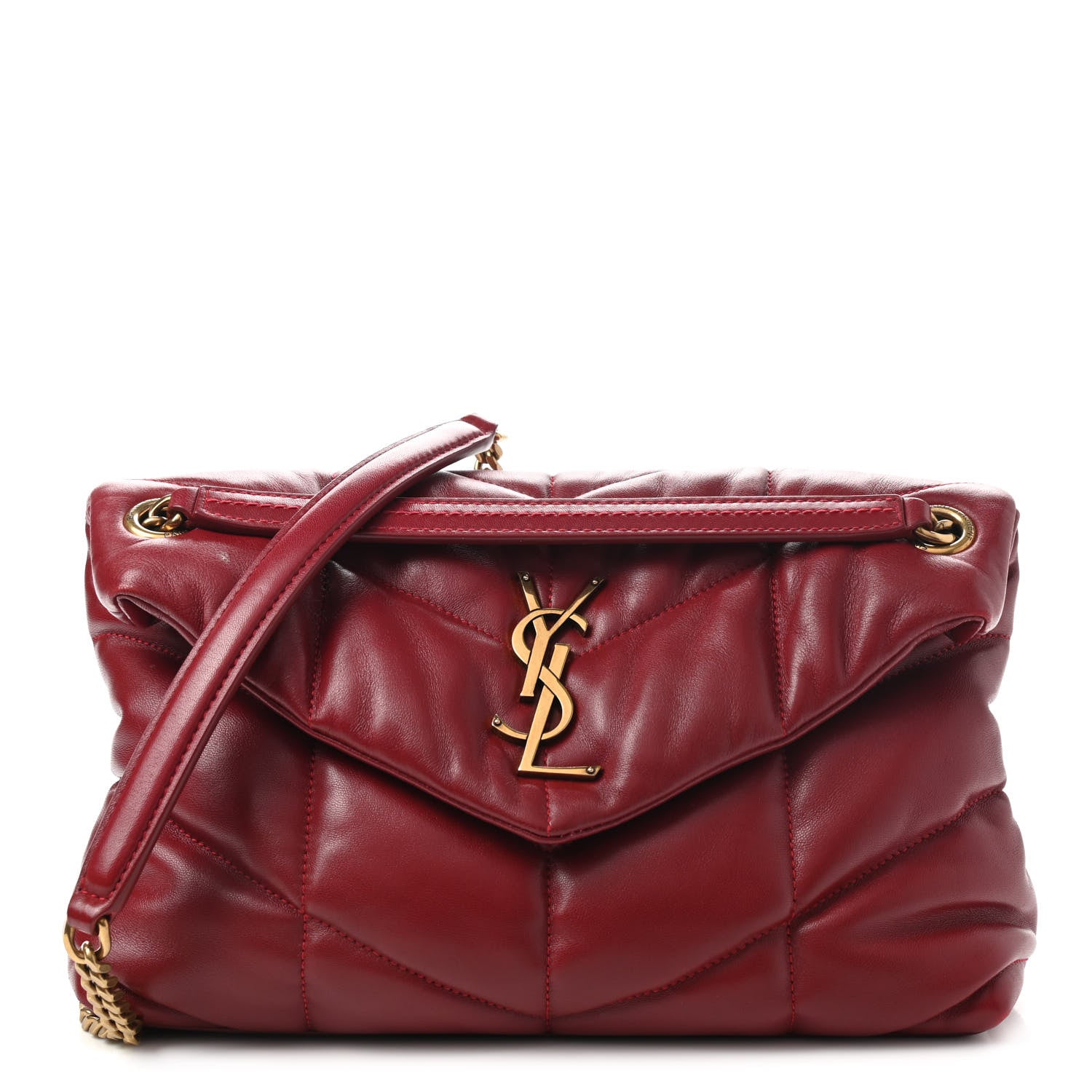 Saint Laurent Lambskin Quilted Small Loulou Puffer Monogram Chain Satchel Red 1 of 12