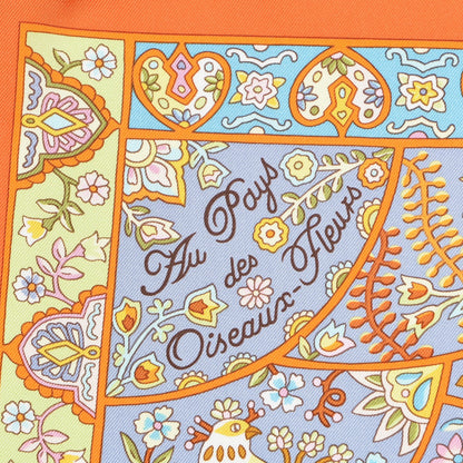 Hermes Silk Au Pays Des Oiseaux-Fleurs 90 Orange Bleu Vert 3 of 5