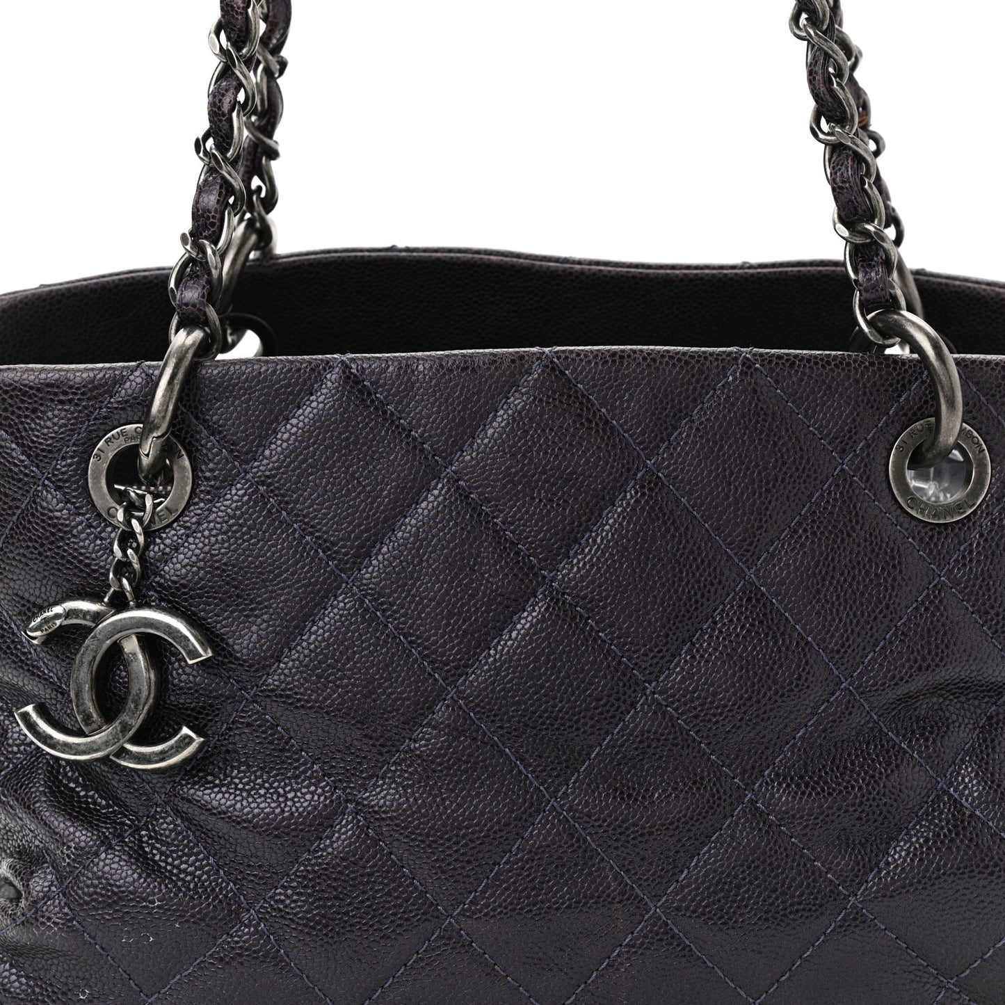 Iridescent Caviar Quilted Chic Shopping Tote Purple