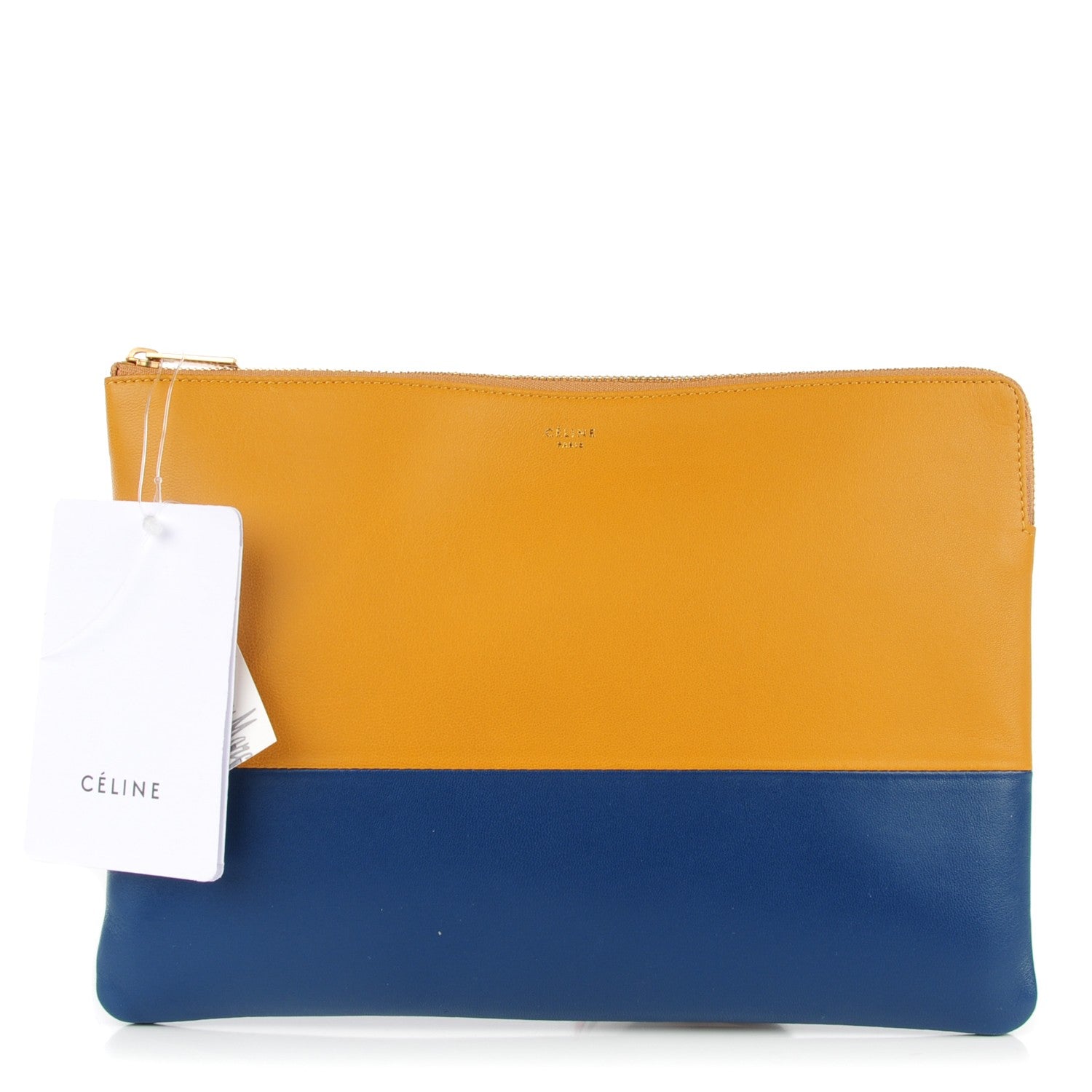 Celine Lambskin Bi-Color Solo Clutch Pouch Amber Ocean Blue 1 of 8