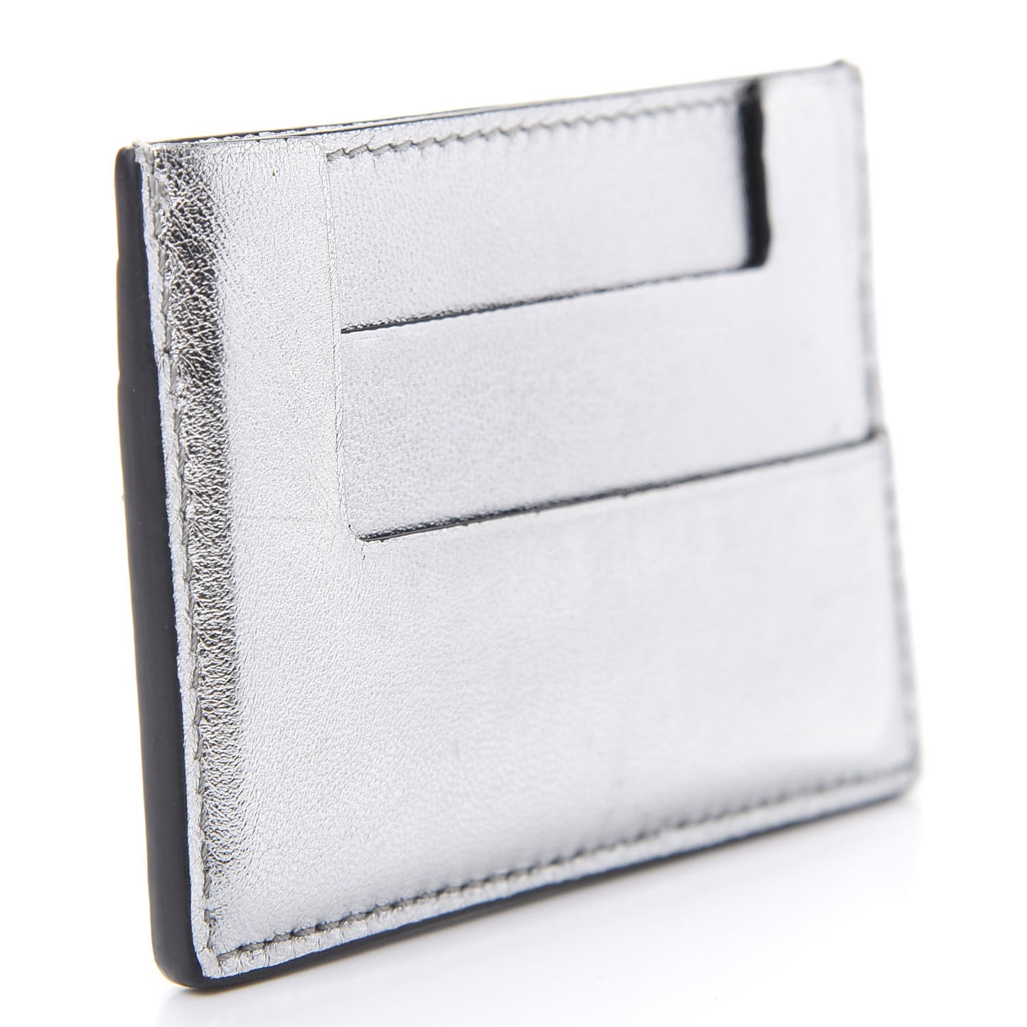 Metallic Calfskin Card Holder Silver