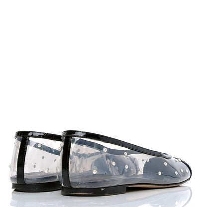 Chanel PVC Patent Calfskin Pearl Cap Toe Ballerina Flats 37.5 Transparent Black 3 of 6