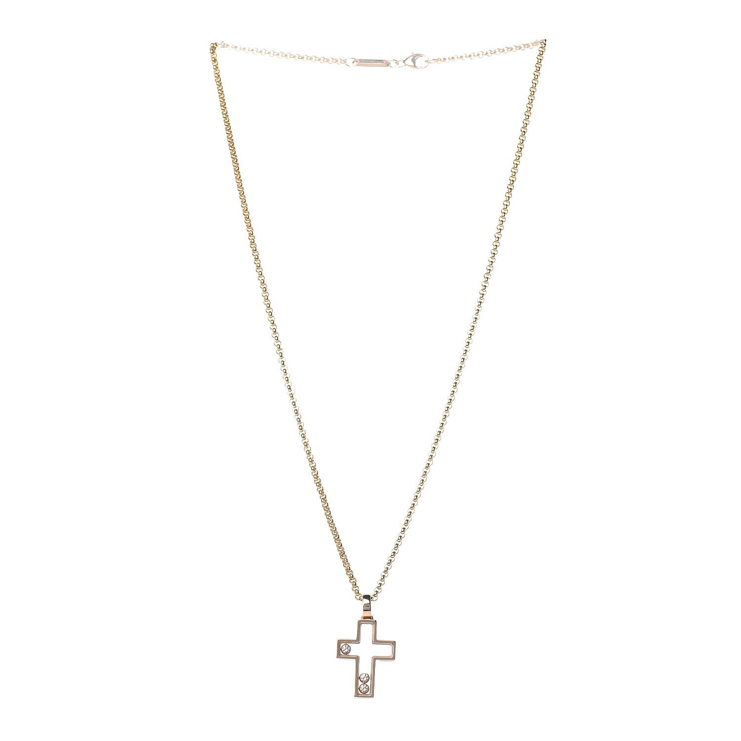 Chopard 18K Yellow Gold Happy Diamonds Cross Pendant Necklace 3 of 9