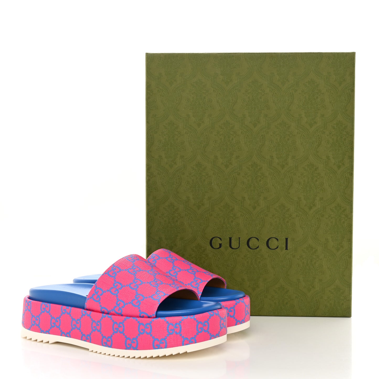 GG Supreme Joy Monogram Angelina Platform Slide Sandals 37 Fuxia Blue