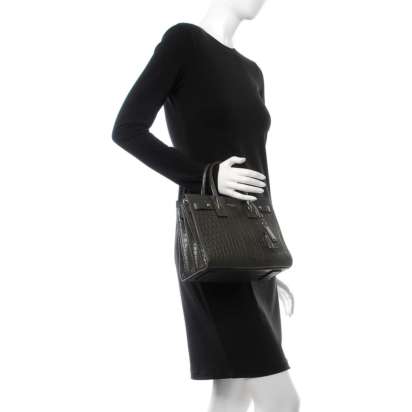 Calfskin Crocodile Embossed Baby Supple Sac De Jour Dark Leaf