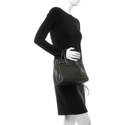 Saint Laurent Calfskin Crocodile Embossed Baby Supple Sac De Jour Dark Leaf 3 of 7