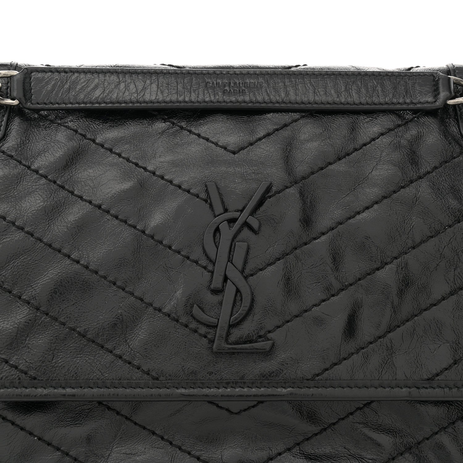Saint Laurent Crinkled Calfskin Matelasse Monogram Medium Niki Chain Satchel Black 8 of 10