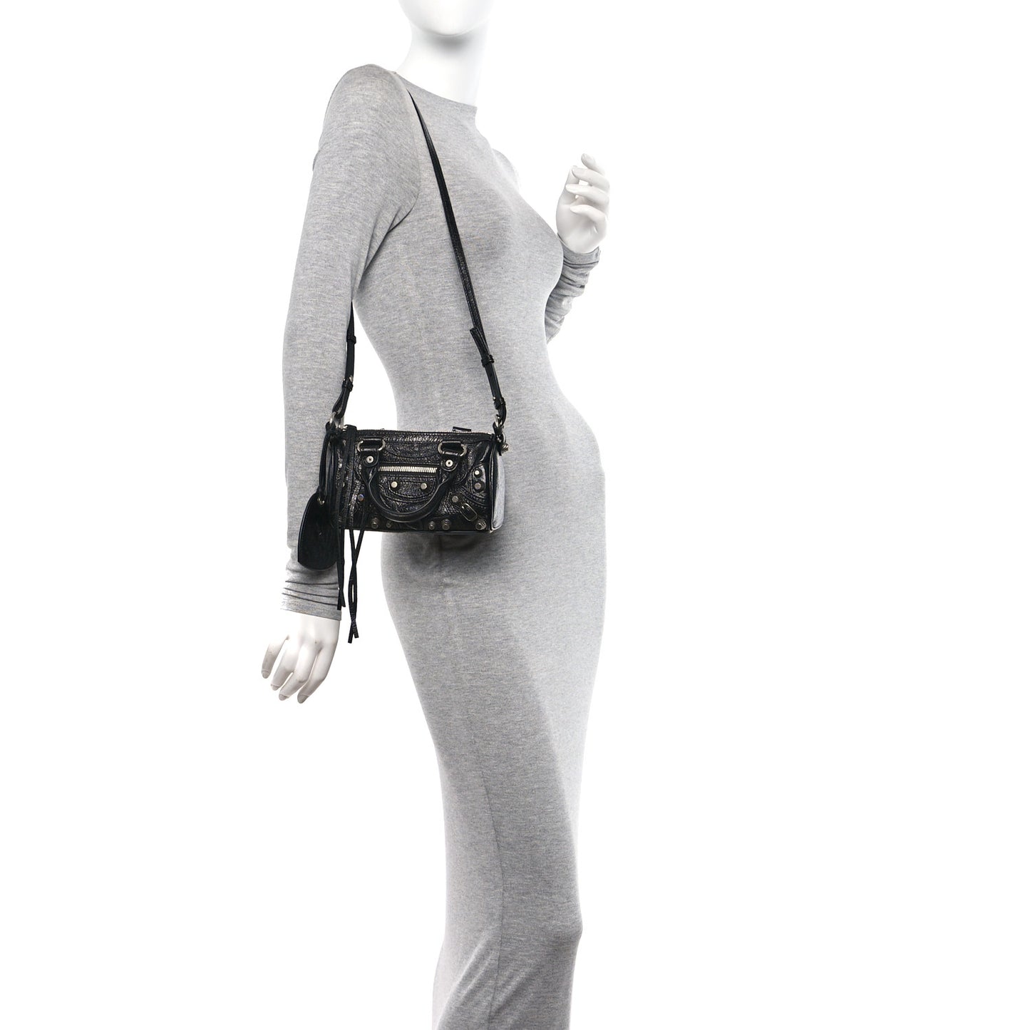 Agneau Arena Crystal Neo Nano Cagole Handbag Black