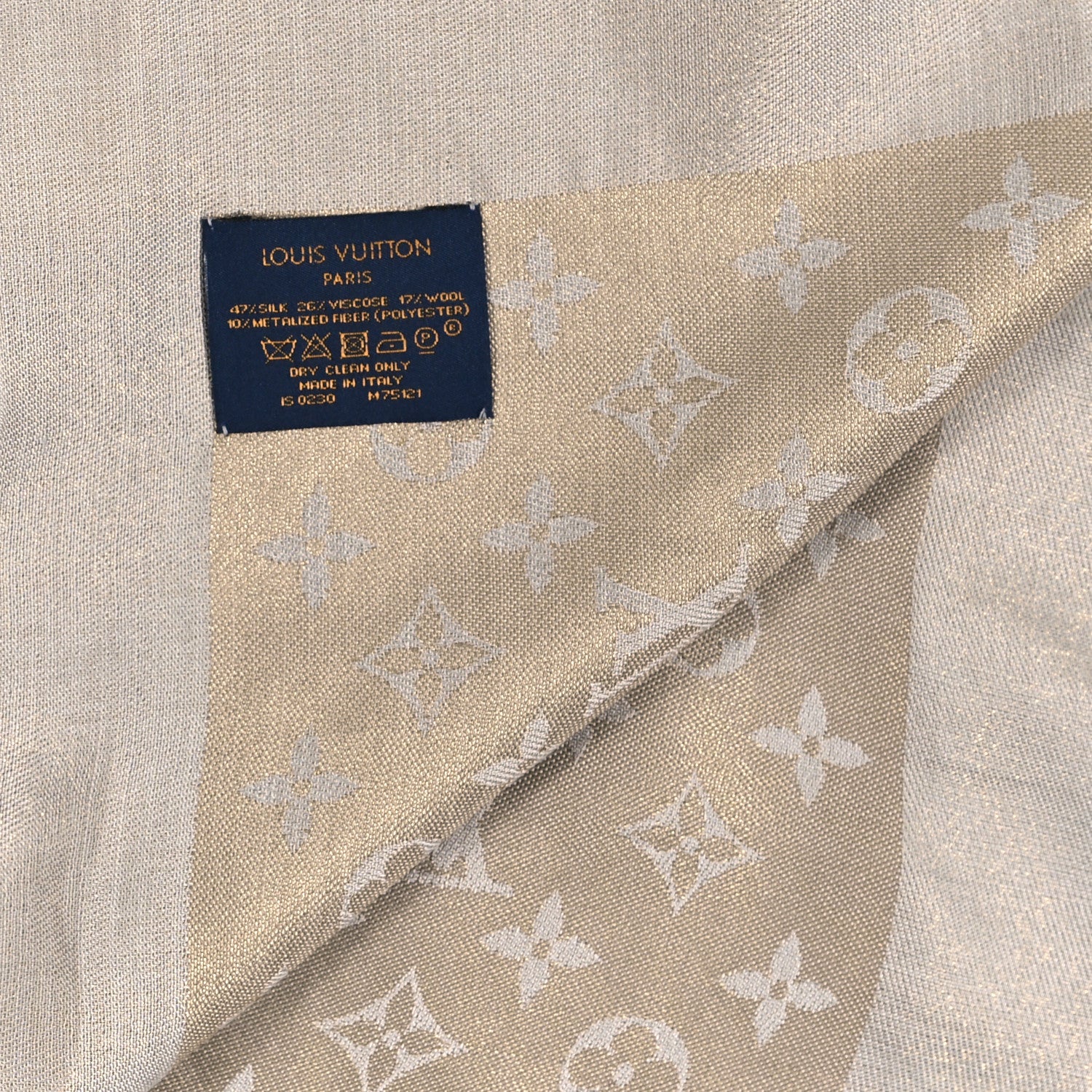 Louis Vuitton Silk Wool Monogram Shine Shawl Beige 3 of 3