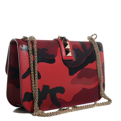 Valentino Garavani Nappa Canvas Camouflage Medium Glam Lock Rockstud Flap Red 3 of 8