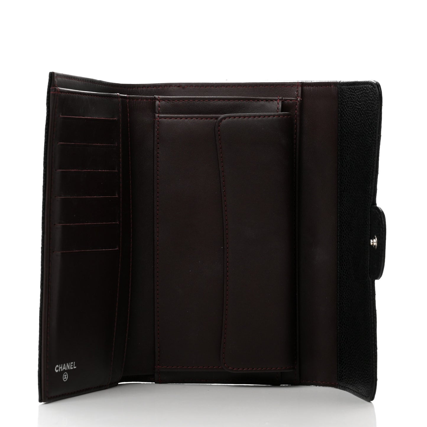 Caviar Quilted Large Gusset Flap Wallet Black