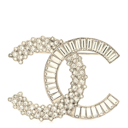 Chanel Baguette Round Crystal CC Brooch Silver 1 of 4
