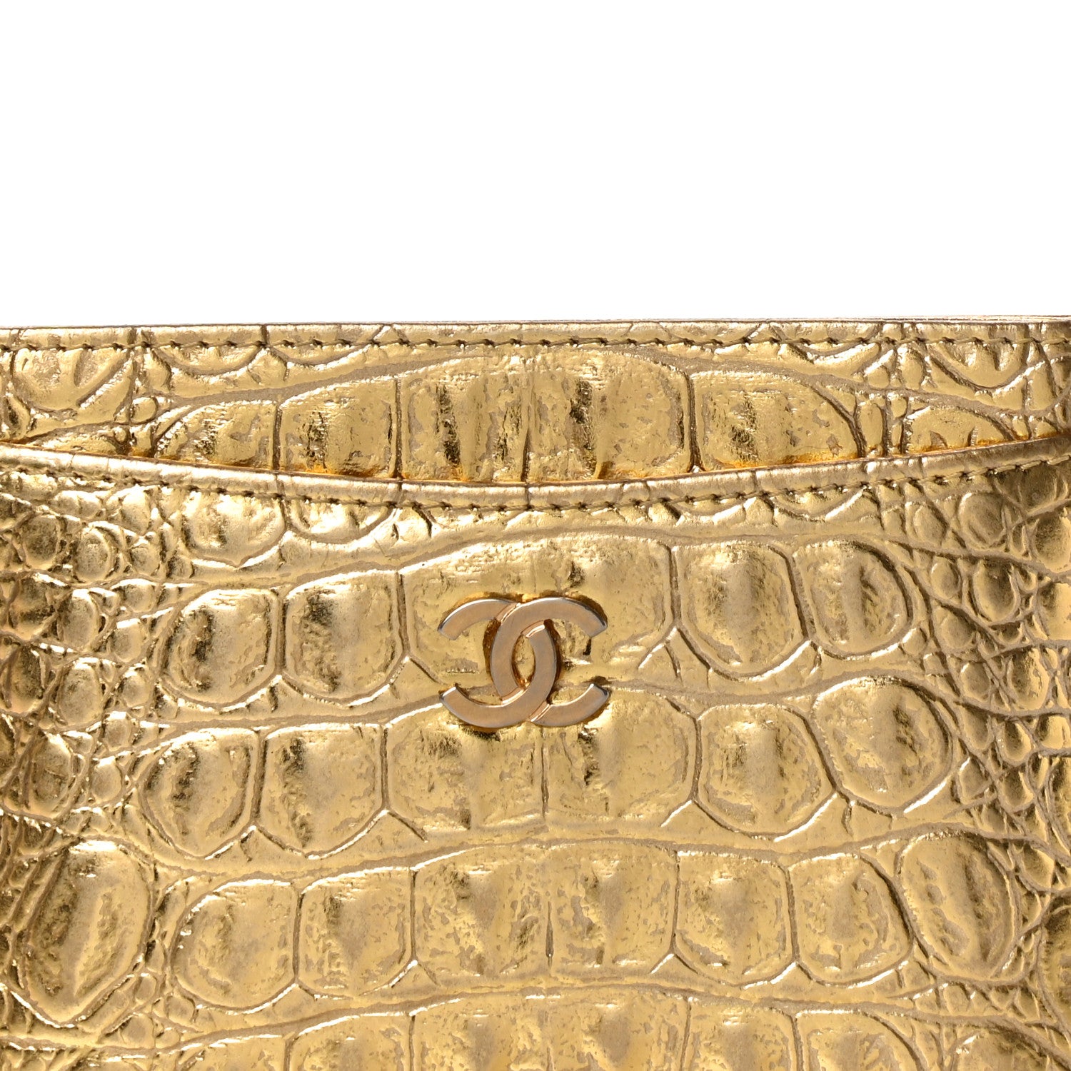 Chanel Metallic Calfskin Crocodile Embossed Cocodile Card Holder Gold 9 of 11