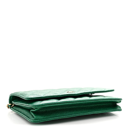 Chanel Metallic Caviar Quilted Wallet On Chain WOC Green 4 of 11