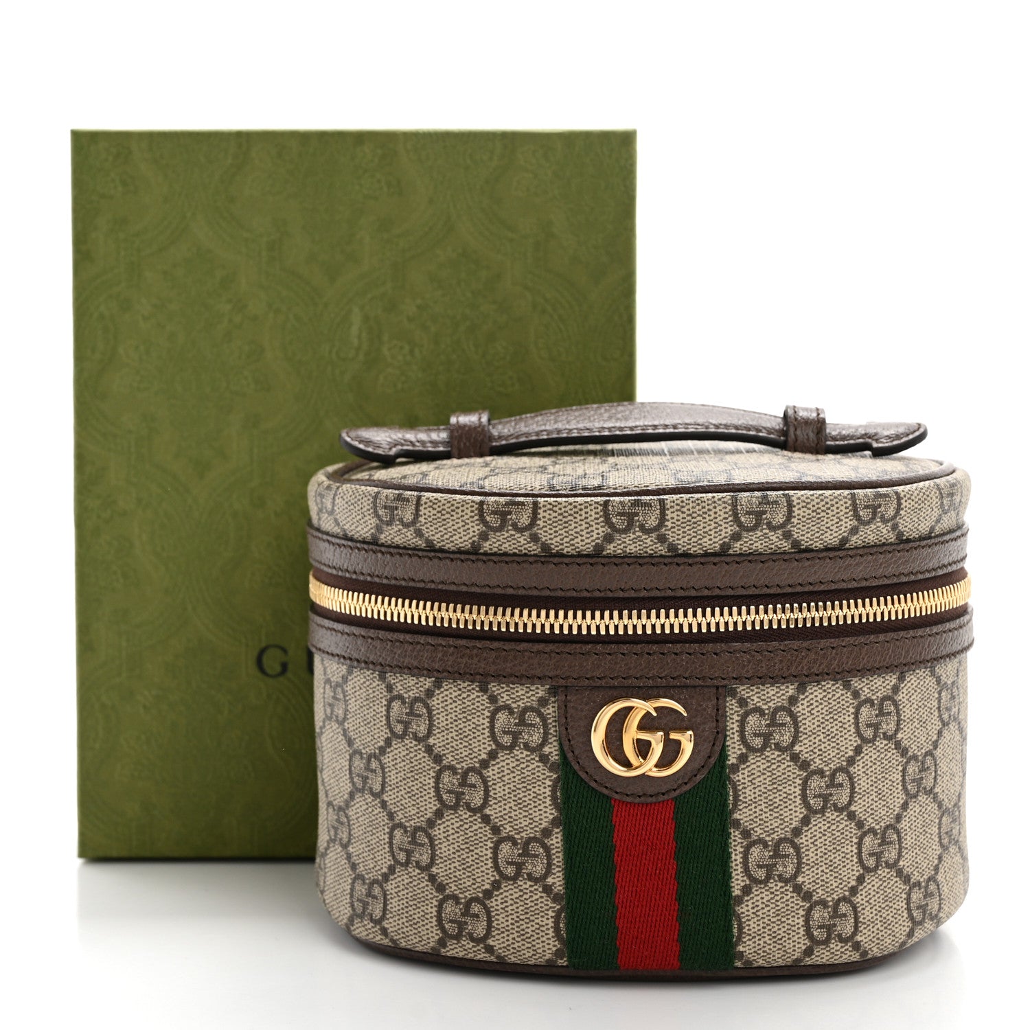 Gucci GG Supreme Monogram Textured Calfskin Web Ophidia Vanity Cosmetic Case Beige Ebony New Acero 9 of 9