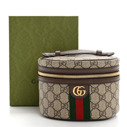 Gucci GG Supreme Monogram Textured Calfskin Web Ophidia Vanity Cosmetic Case Beige Ebony New Acero 9 of 9