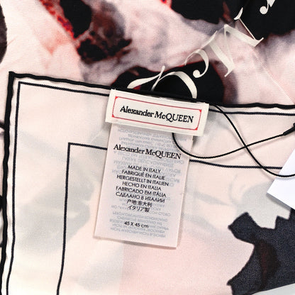 Alexander McQueen Silk Chiffon Rose Ghost Skull Scarf Black Ivory 2 of 3