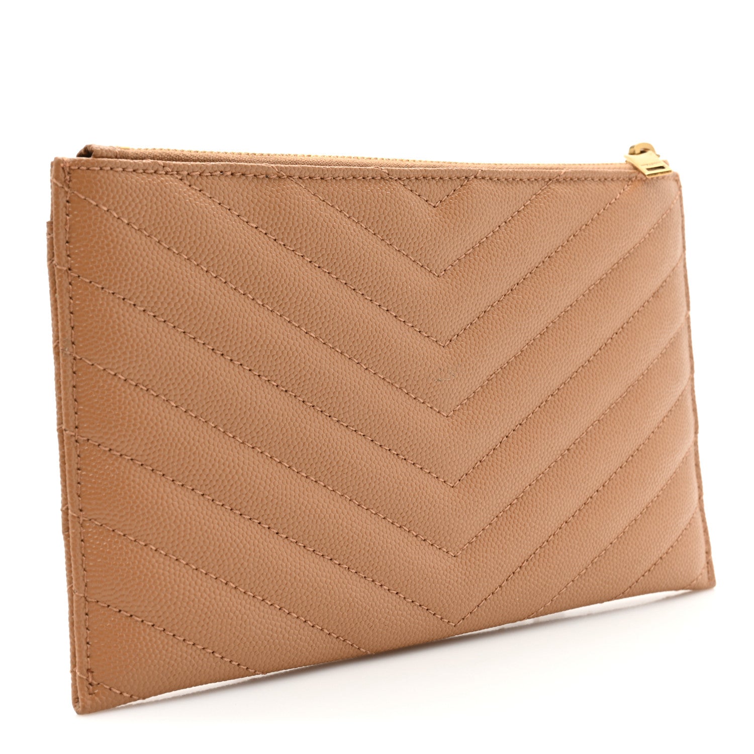 Saint Laurent Grain De Poudre Matelasse Chevron Monogram Fragments Zippered Card Case Dune 3 of 9