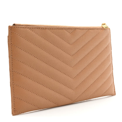 Saint Laurent Grain De Poudre Matelasse Chevron Monogram Fragments Zippered Card Case Dune 3 of 9