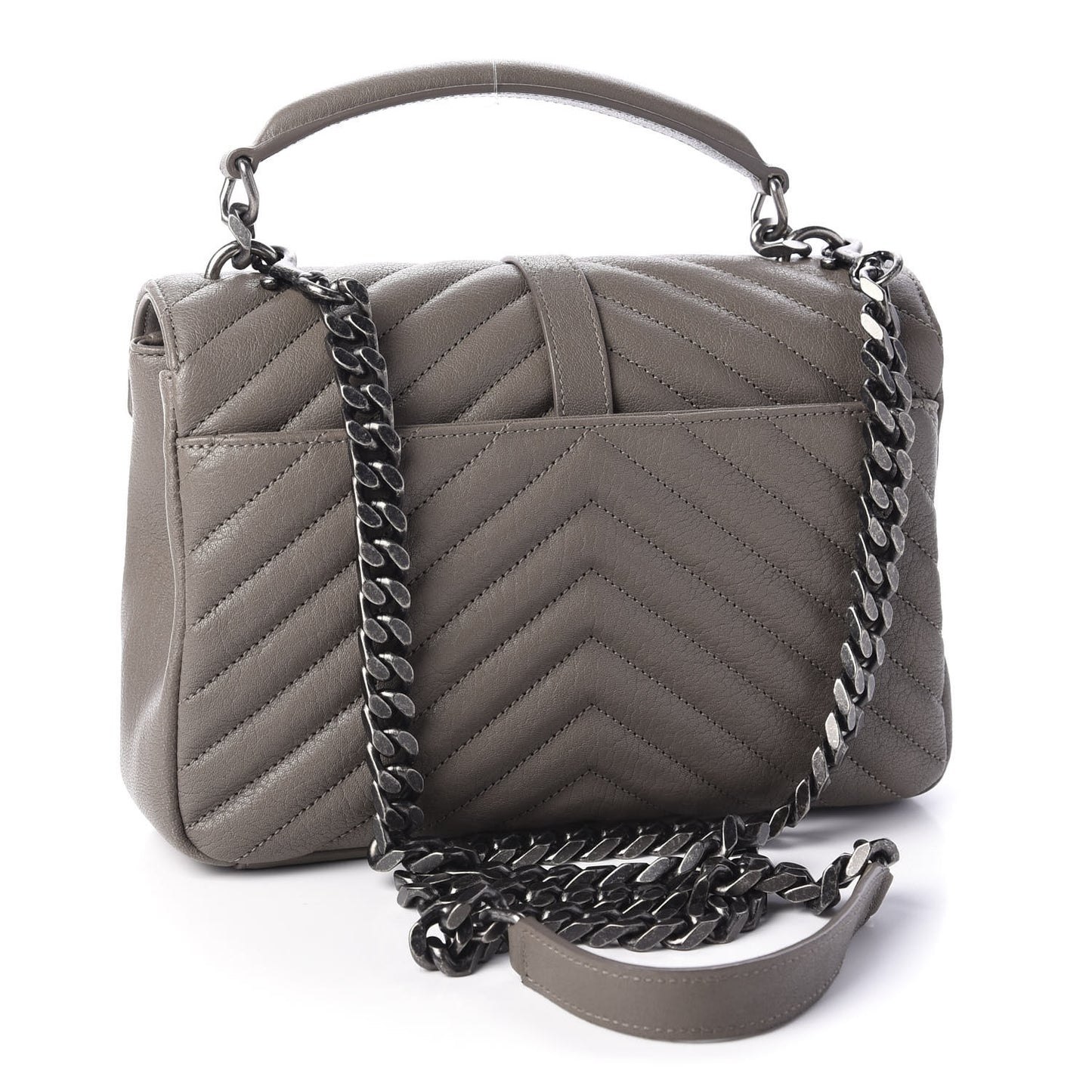 Sheepskin Matelasse Chevron Monogram Medium College Bag Light Coal