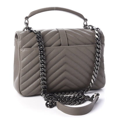 Saint Laurent Sheepskin Matelasse Chevron Monogram Medium College Bag Light Coal 4 of 12