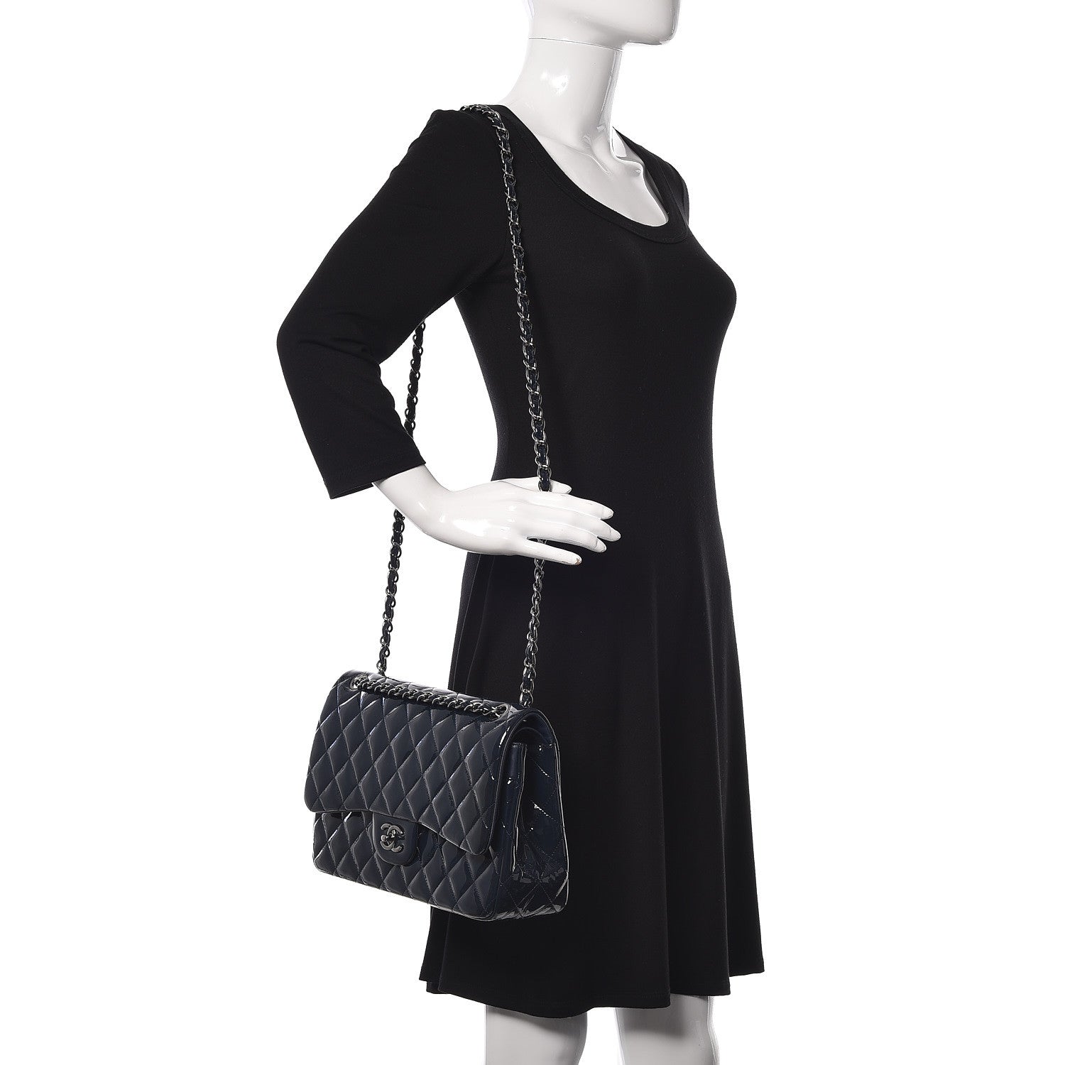 Chanel Patent Quilted Jumbo Double Flap Navy 2 of 14