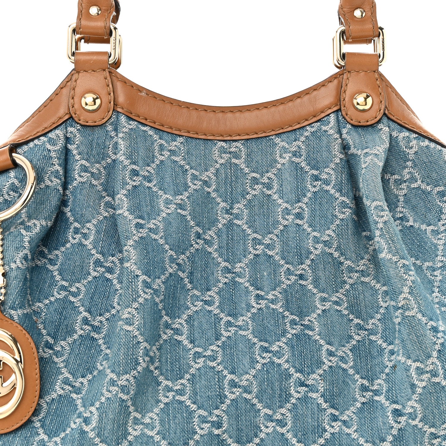 Gucci Denim Monogram Medium Sukey Tote Blue 8 of 20