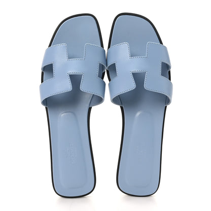 Hermes Box Calfskin Oran Sandals 40.5 Light Bleu 2 of 10