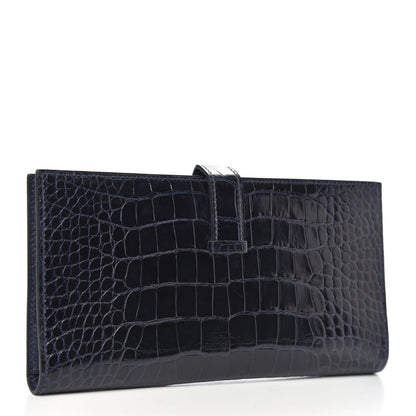 Hermes Shiny Alligator Bearn Wallet Bleu Marine 3 of 8