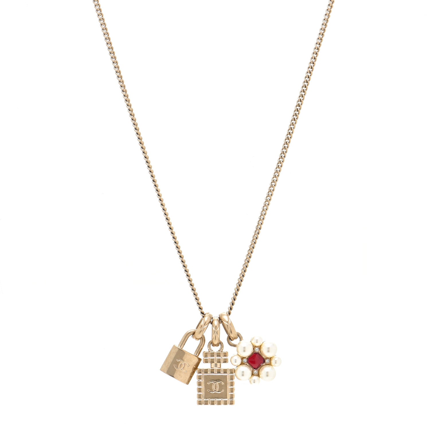 Chanel Metal 3 Charms Necklace Gold 1 of 5