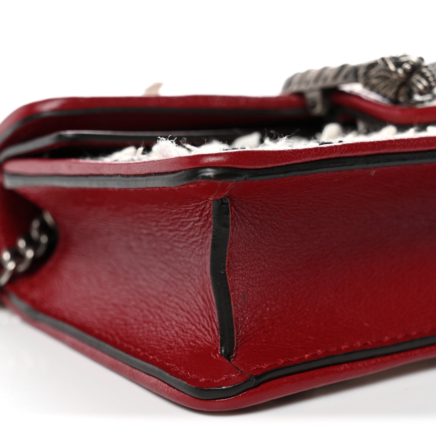 Gucci Tweed GG Monogram Super Mini Dionysus Shoulder Bag White Black Romantic Cherry 8 of 10