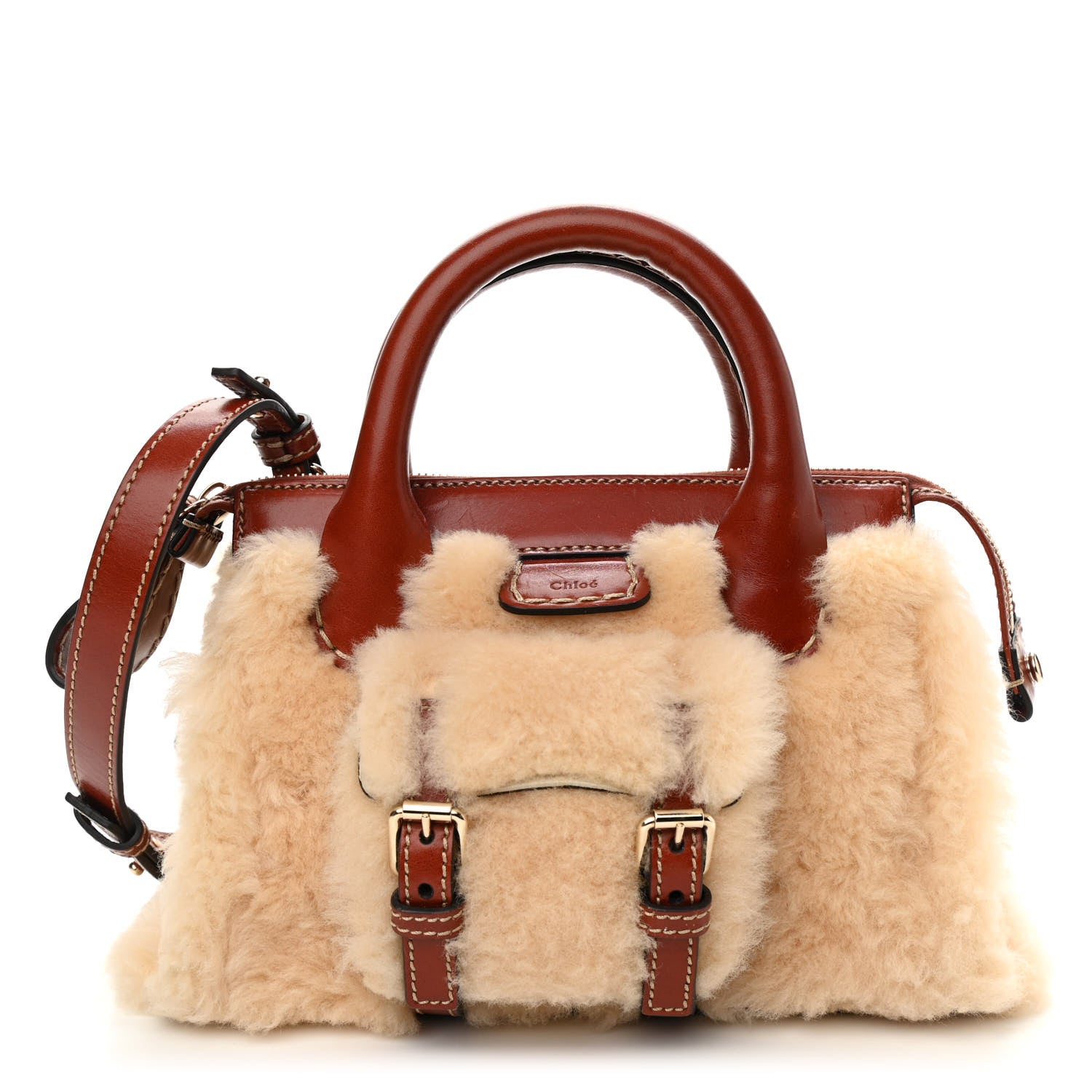 Chloe Shearling Vegetable Tanned Calfskin Mini Edith Sepia Brown 1 of 9