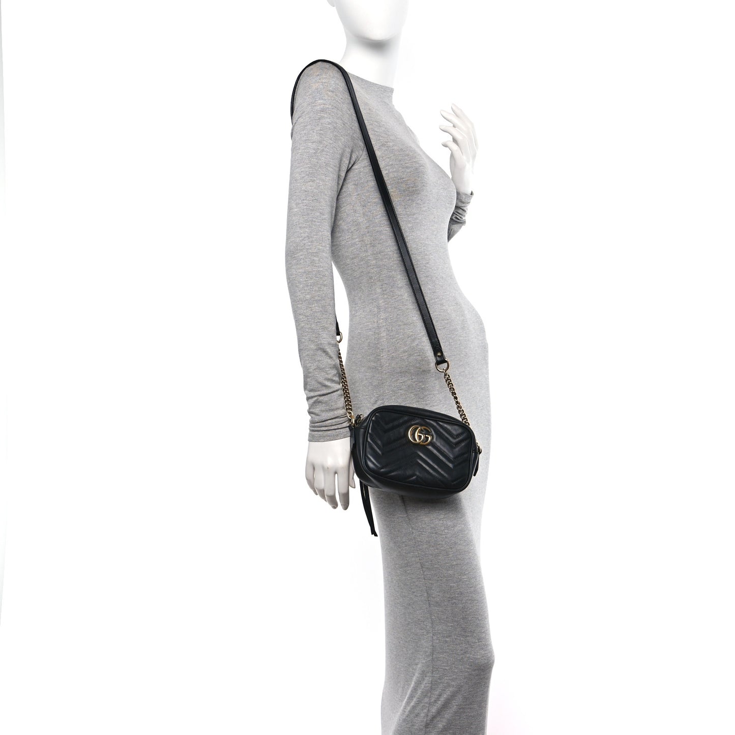 Calfskin Matelasse Mini GG Marmont Chain Shoulder Bag Black