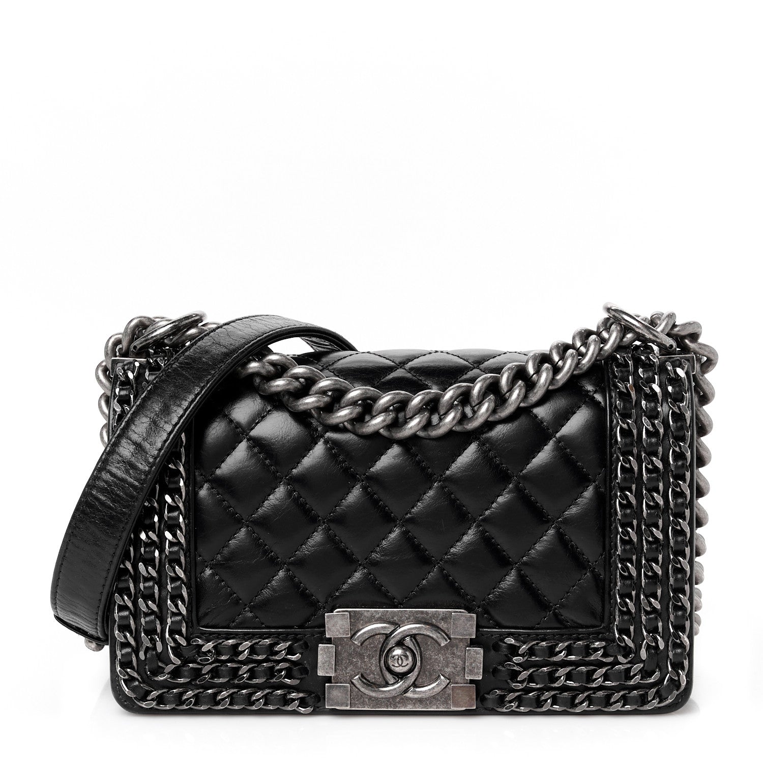 Chanel Glazed Calfskin Quilted Small Boy Chained Flap Black 1 of 10