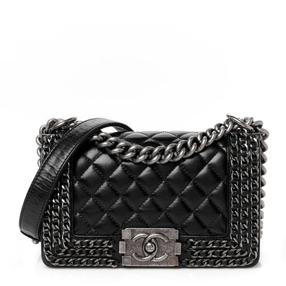 Chanel Glazed Calfskin Quilted Small Boy Chained Flap Black 1 of 10