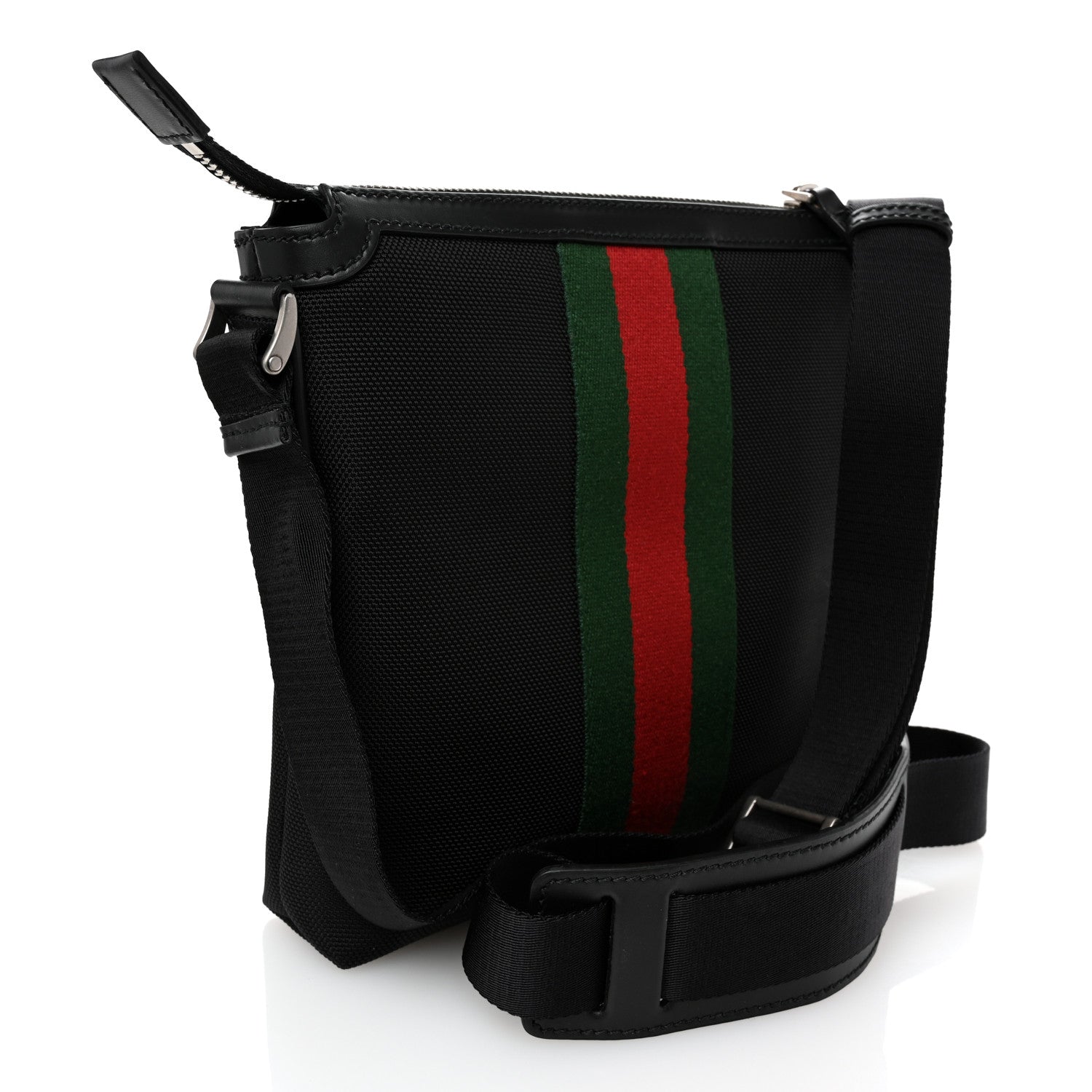 Gucci Techno Canvas Selleria Calfskin Web Small Flat Messenger Bag Black 3 of 10
