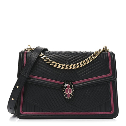 Bulgari Nappa Quilted Serpenti Forever Diamond Blast Shoulder Bag Black Pink 1 of 9