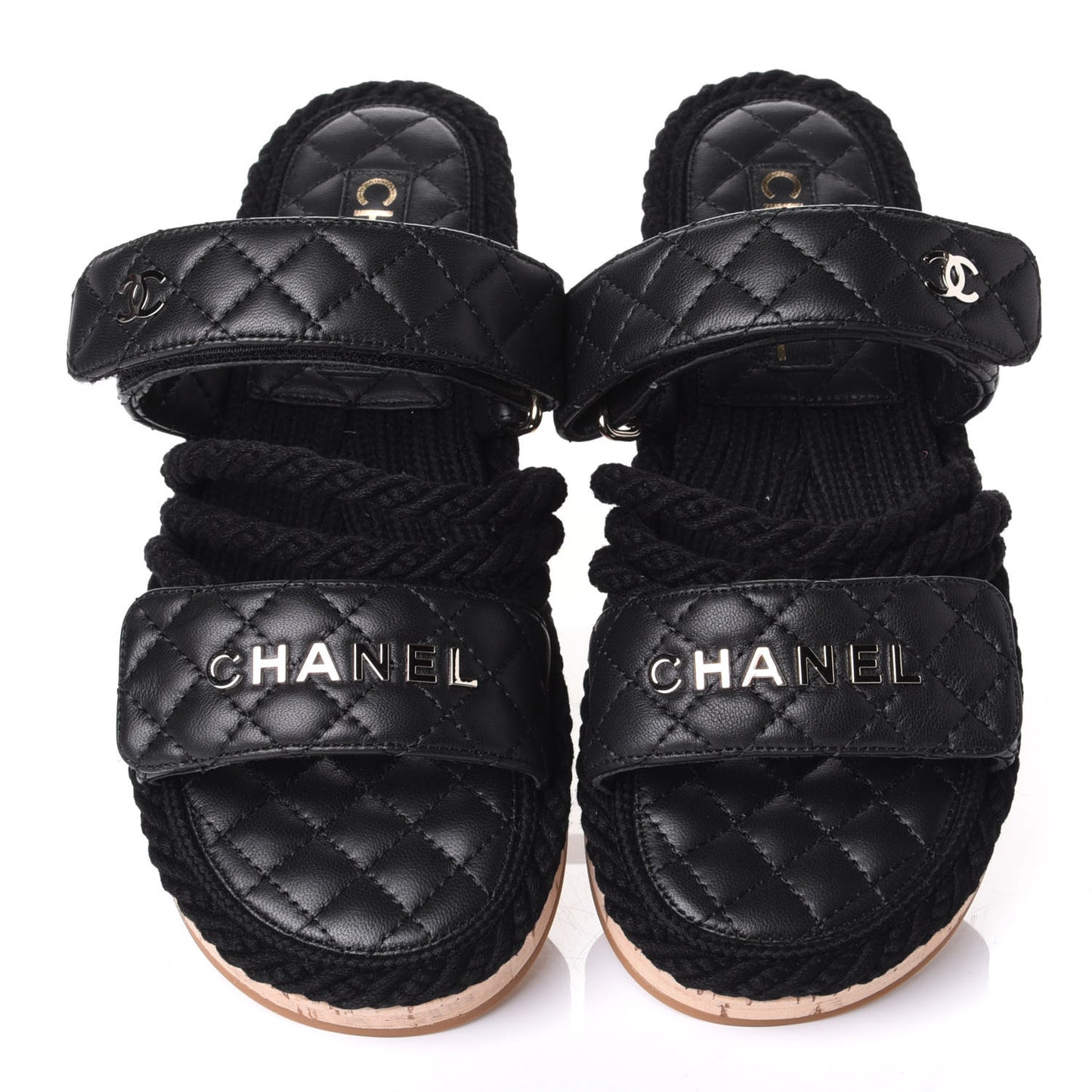 Cord Lambskin Quilted Logo Mules 37 Black