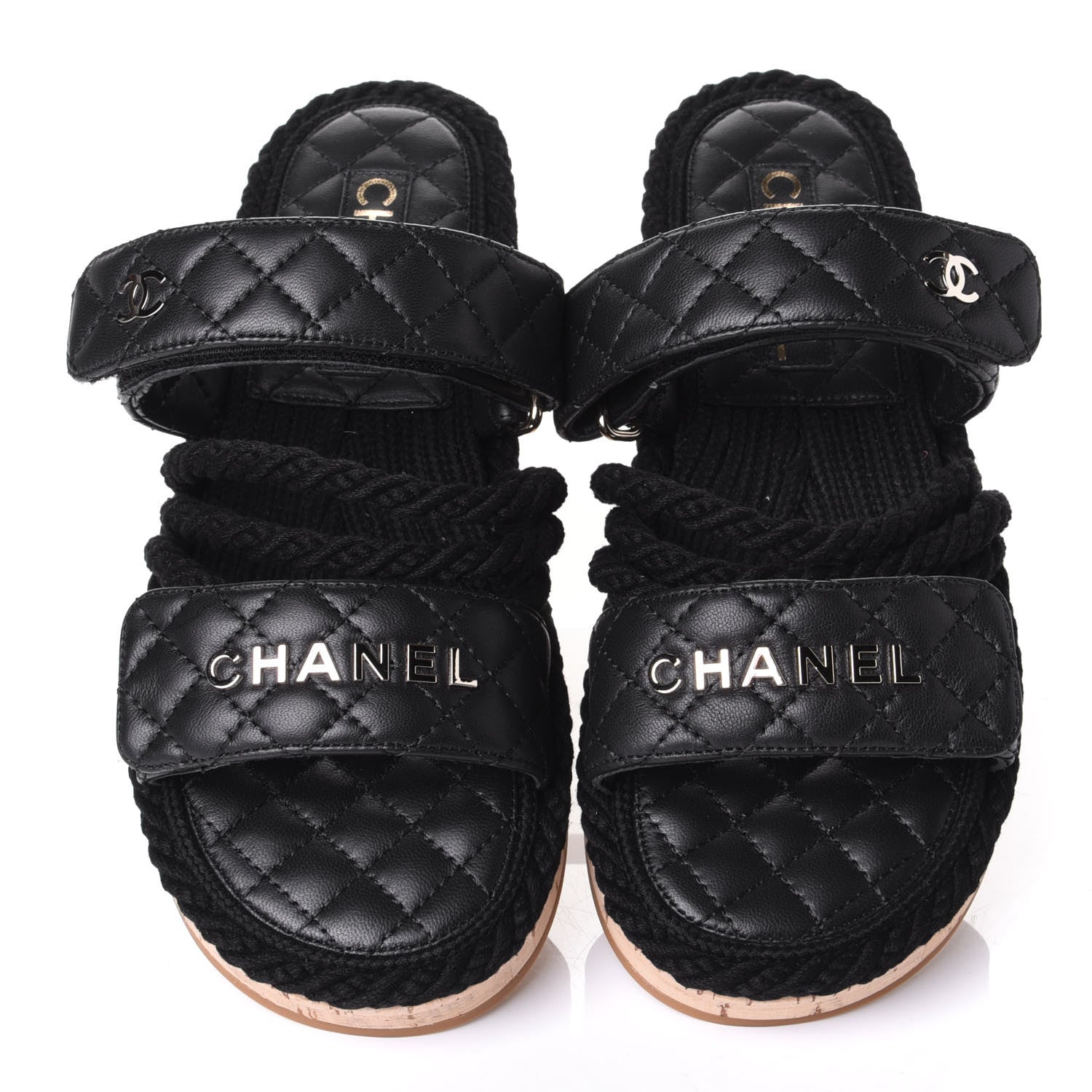 Chanel Cord Lambskin Quilted Logo Mules 37 Black 5 of 10