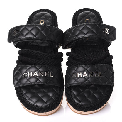 Chanel Cord Lambskin Quilted Logo Mules 37 Black 5 of 10