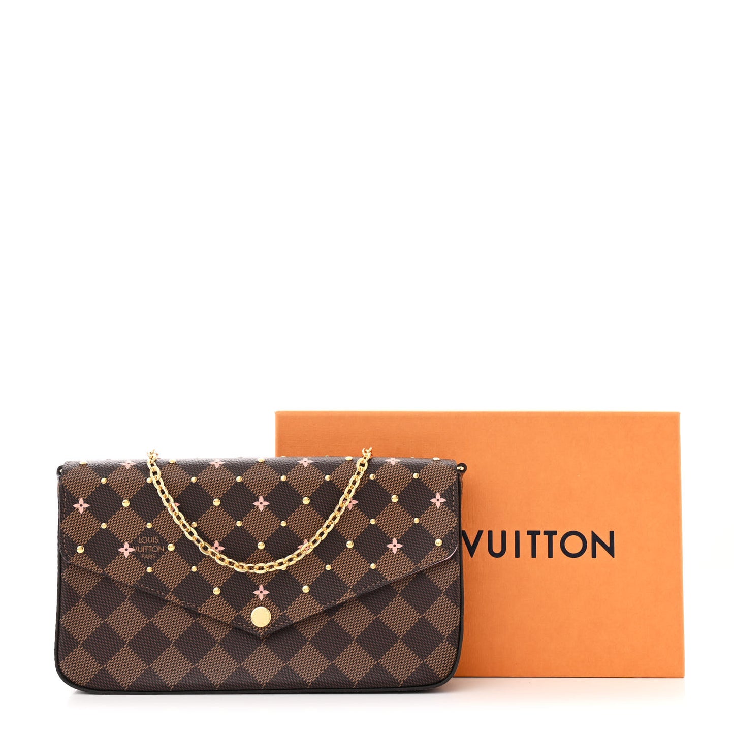 Damier Ebene Studded Pochette Felicie Chain Wallet