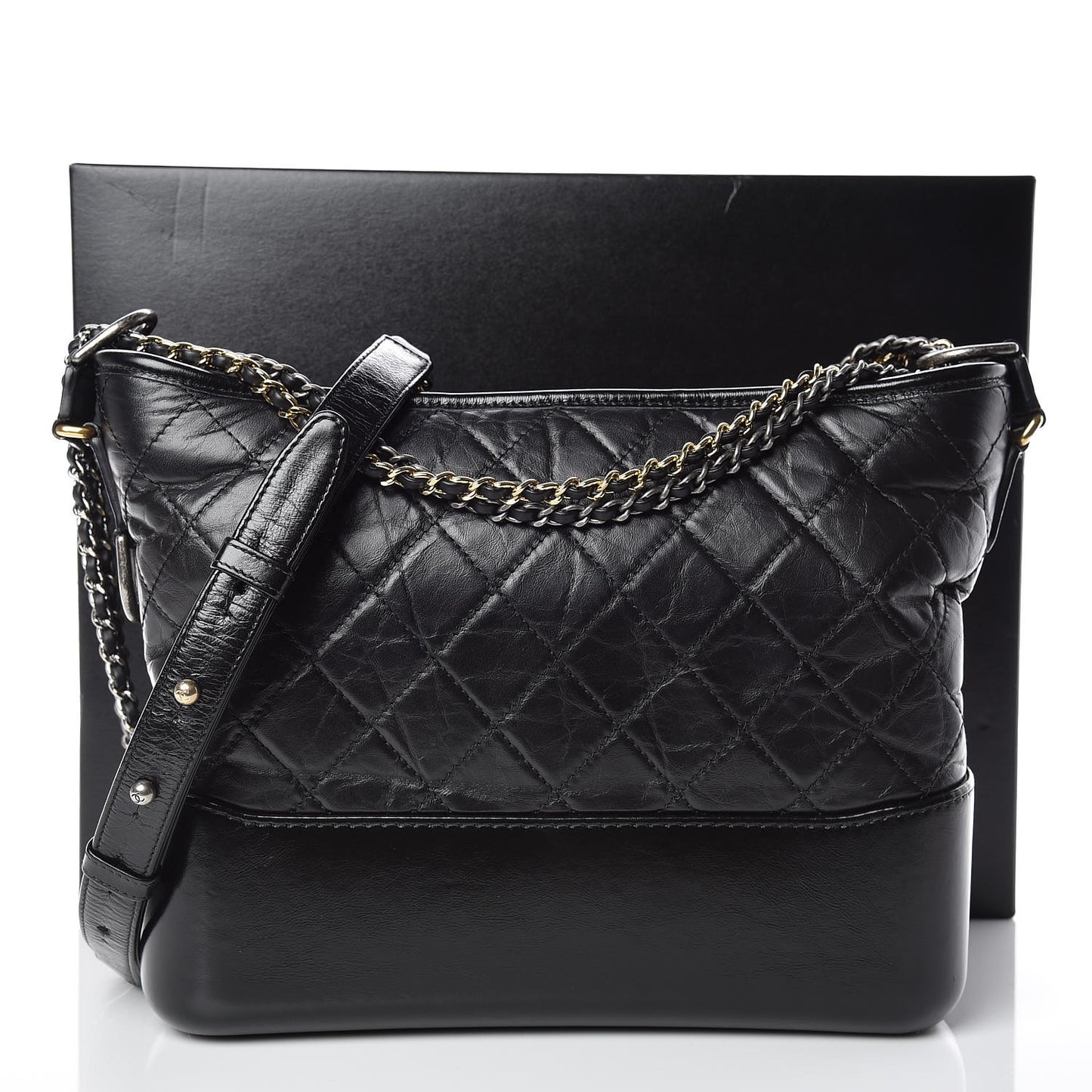 Aged Calfskin Quilted Medium Gabrielle Hobo Black