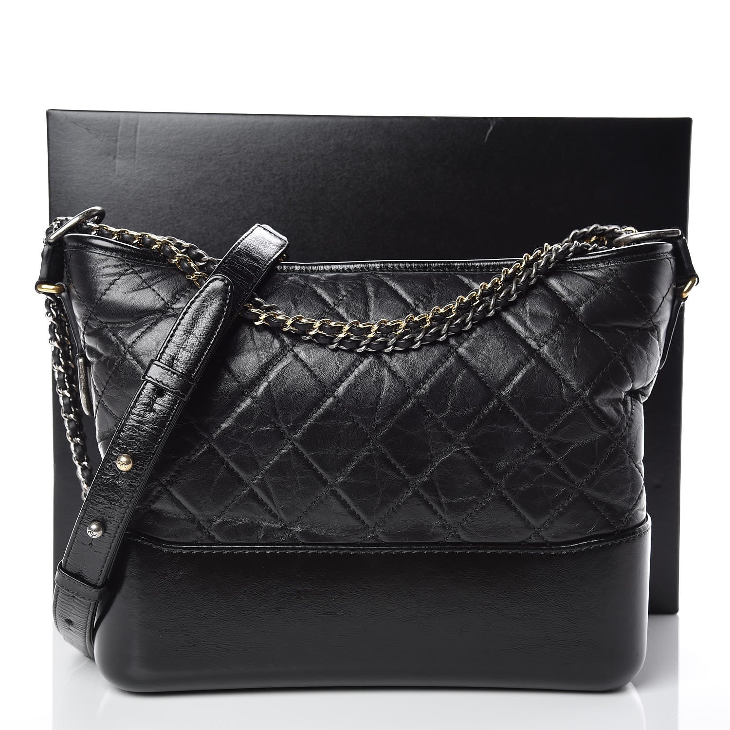 Chanel Aged Calfskin Quilted Medium Gabrielle Hobo Black 10 of 10