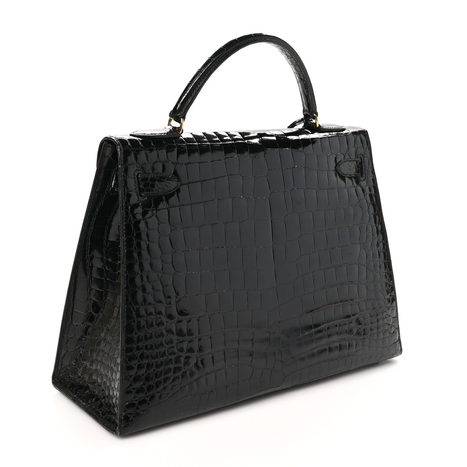 Hermes Shiny Porosus Crocodile Kelly Sellier 32 Black 3 of 10