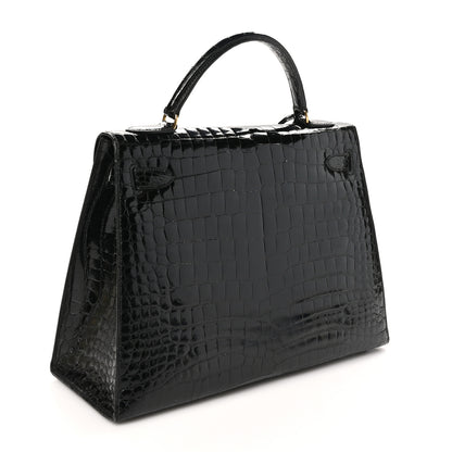 Hermes Shiny Porosus Crocodile Kelly Sellier 32 Black 3 of 10