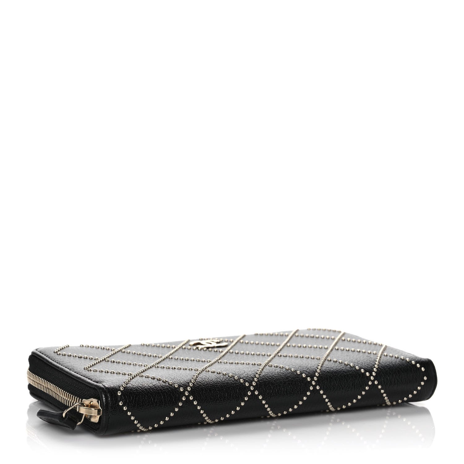 Chanel Shiny Lambskin Studded Rock The Diamond CC Zip Around Wallet Black 4 of 9