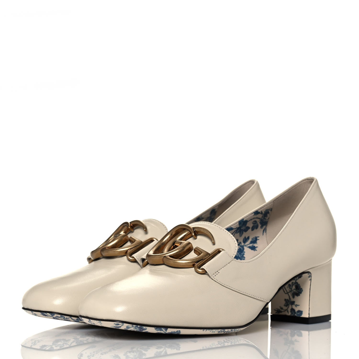 Gucci Malaga Kid GG Victoire 55mm Loafer Pumps 37 Vintage White 3 of 9