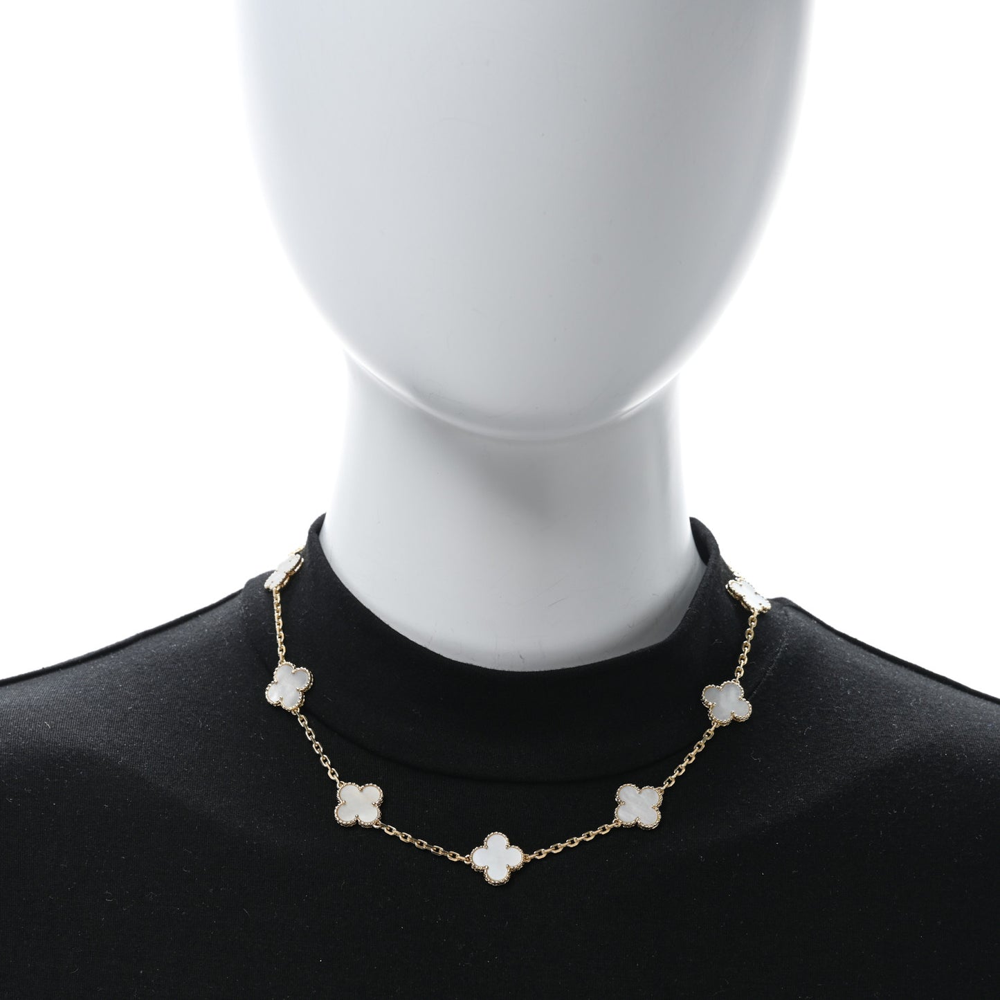 18K Yellow Gold Mother of Pearl 10 Motifs Vintage Alhambra Necklace