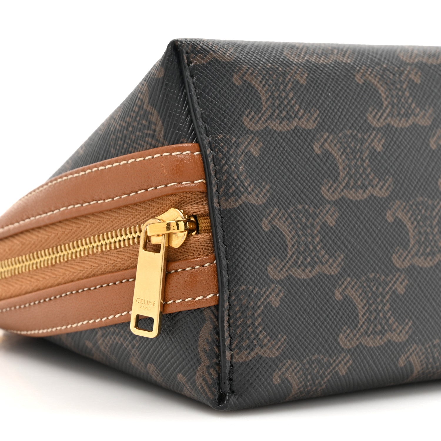 Celine Triomphe Canvas Lambskin Clutch On Chain Tan 10 of 10