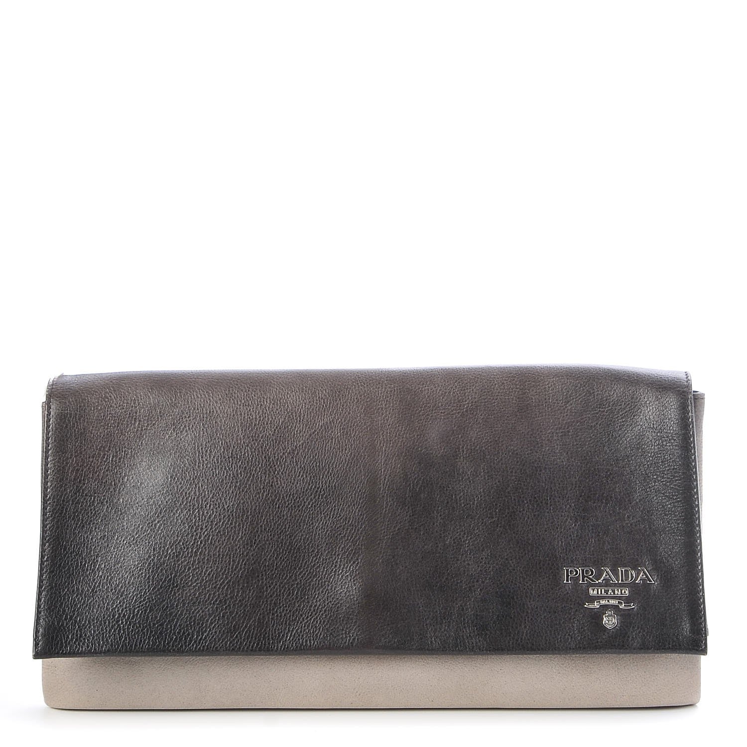 Prada Glace Calf Fold Over Clutch Ombre Ardesia Talco 1 of 7